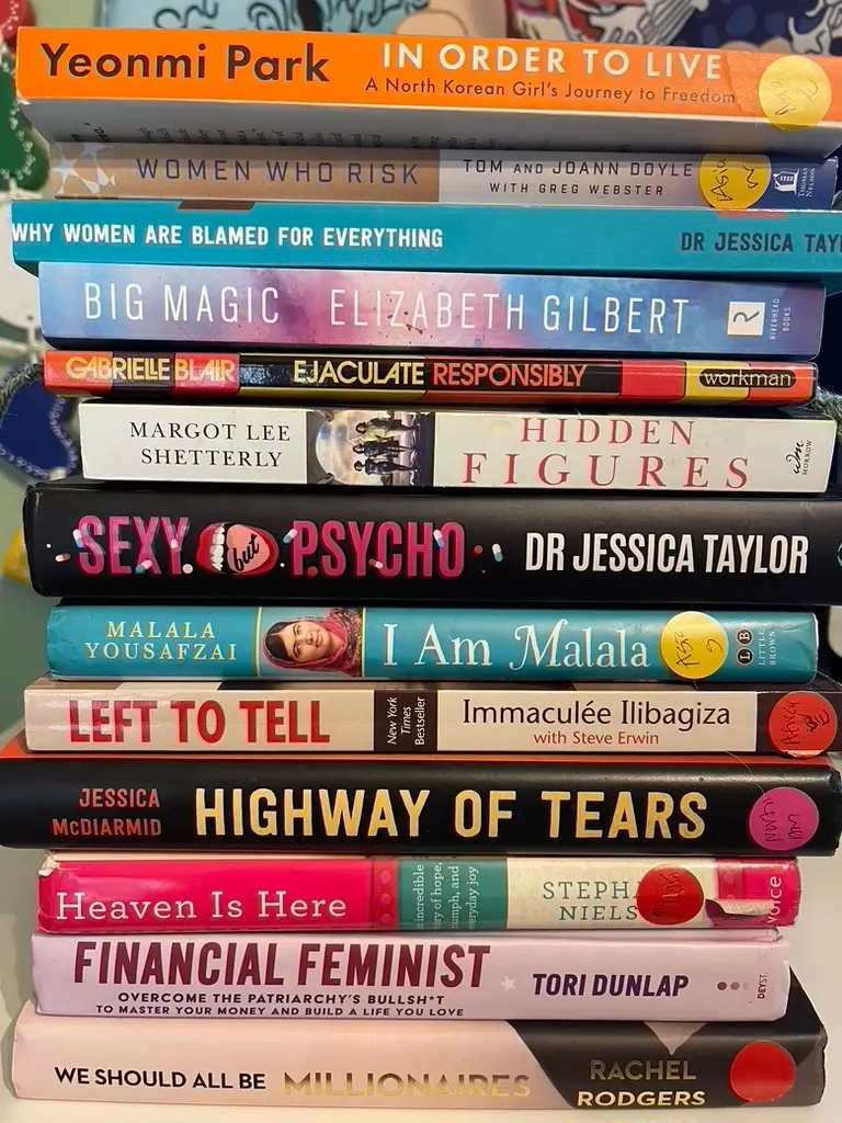 Stack of feminist and empowering books.